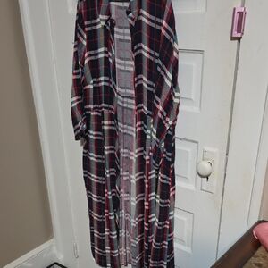 torrid Navy Red White Plaid Duster
